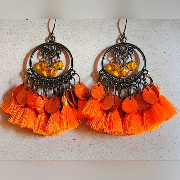 Orange Tasseled Earrings - Picture 1 of 1